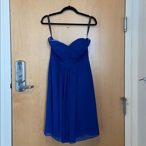 Designer blue strapless formal bridesmaid dress